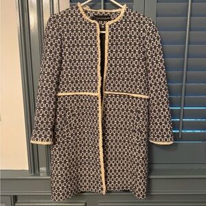 Zara Navy and Cream Tweed Jacket